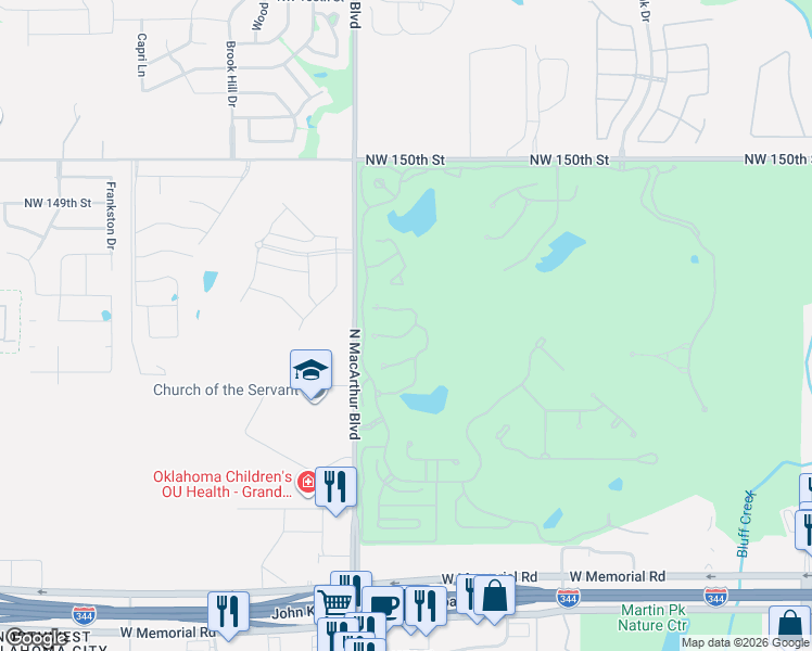 map of restaurants, bars, coffee shops, grocery stores, and more near 14612 Mistletoe Drive in Oklahoma City
