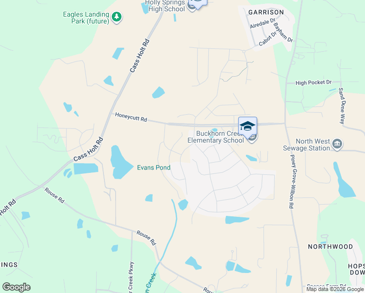 map of restaurants, bars, coffee shops, grocery stores, and more near 116 Southerland Shire Lane in Holly Springs