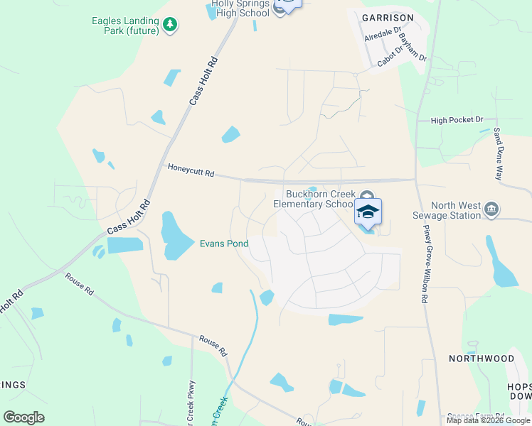 map of restaurants, bars, coffee shops, grocery stores, and more near 116 Southerland Shire Lane in Holly Springs