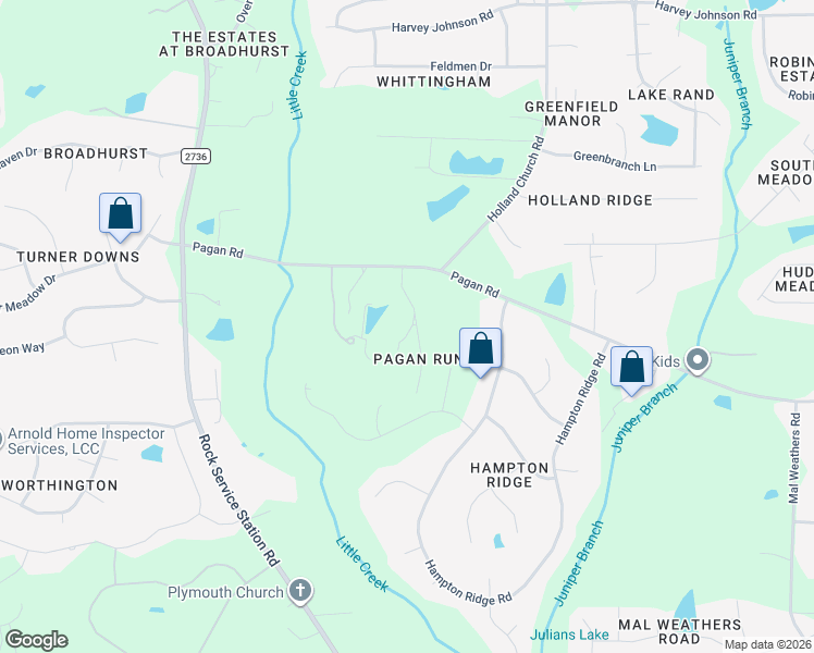 map of restaurants, bars, coffee shops, grocery stores, and more near 1820 Pagan Road in Raleigh
