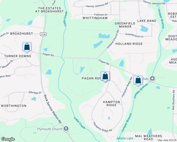 map of restaurants, bars, coffee shops, grocery stores, and more near 1820 Pagan Road in Raleigh
