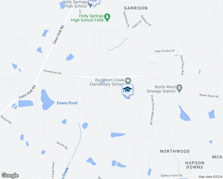 map of restaurants, bars, coffee shops, grocery stores, and more near 103 Longwith Drive in Holly Springs