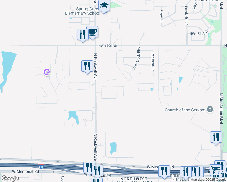 map of restaurants, bars, coffee shops, grocery stores, and more near 14600 North Rockwell Avenue in Oklahoma City