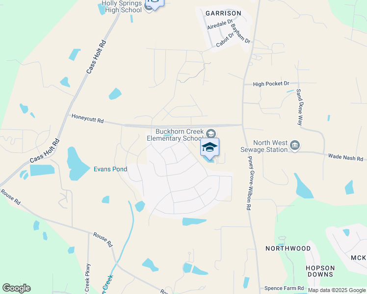 map of restaurants, bars, coffee shops, grocery stores, and more near 103 Longwith Drive in Holly Springs