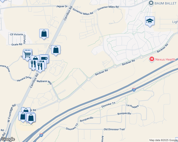 map of restaurants, bars, coffee shops, grocery stores, and more near 5011 Las Soleras Drive in Santa Fe