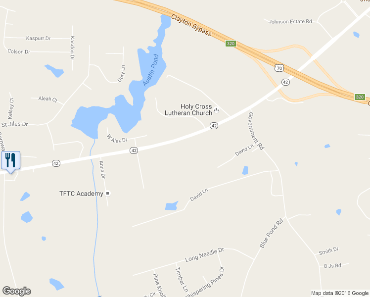 map of restaurants, bars, coffee shops, grocery stores, and more near 3099 Highway 42 in Clayton