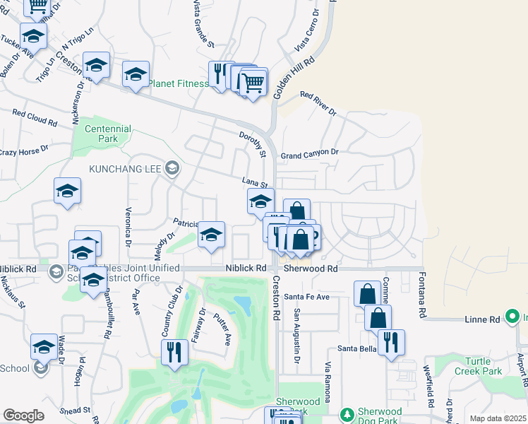 map of restaurants, bars, coffee shops, grocery stores, and more near 1350 Creston Road in Paso Robles