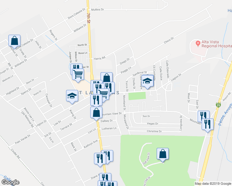 map of restaurants, bars, coffee shops, grocery stores, and more near 2398 Collins Drive in Las Vegas