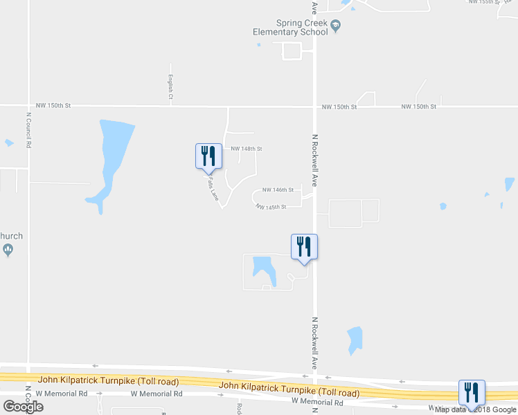 map of restaurants, bars, coffee shops, grocery stores, and more near 7256 Northwest 145th Street in Oklahoma City