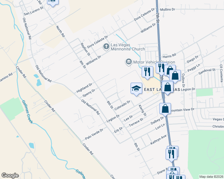 map of restaurants, bars, coffee shops, grocery stores, and more near 706 Kane Drive in Las Vegas