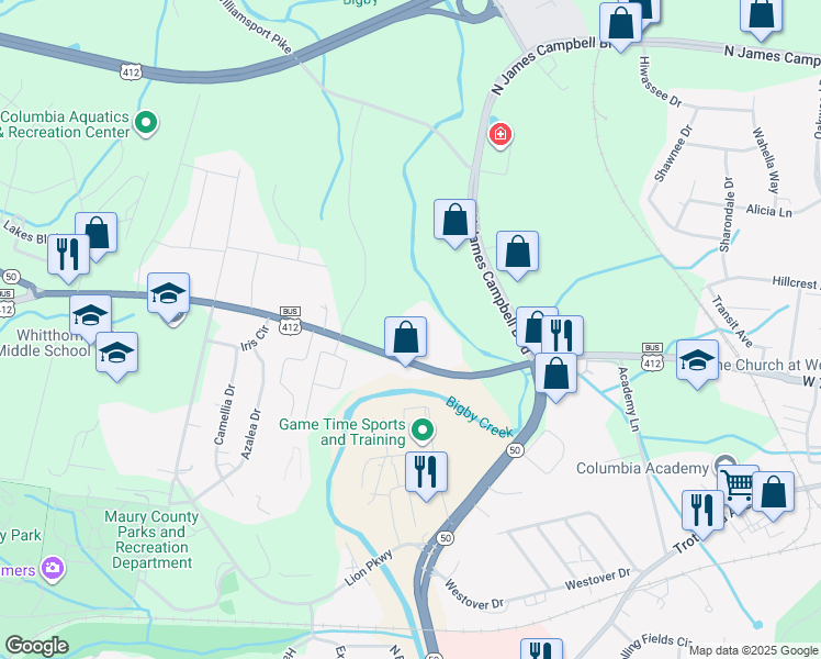 map of restaurants, bars, coffee shops, grocery stores, and more near 1216 Hampshire Pike in Columbia