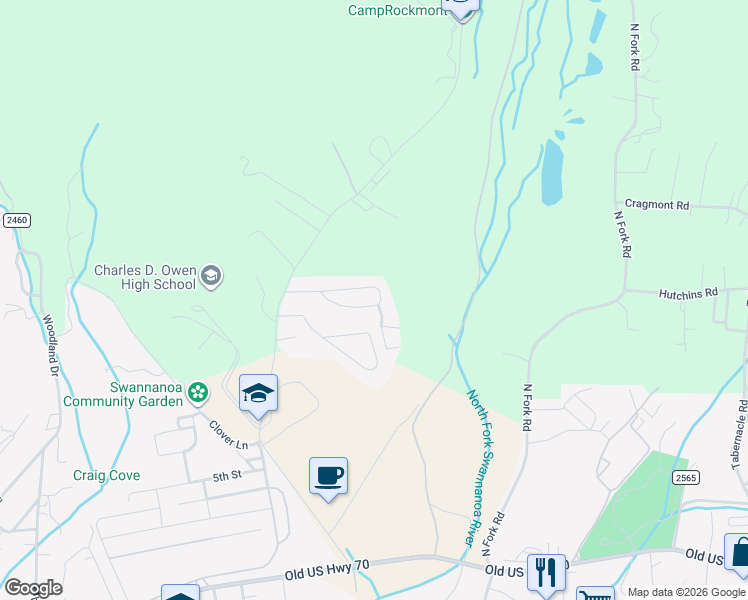 map of restaurants, bars, coffee shops, grocery stores, and more near 43 Beech Glen Drive in Black Mountain