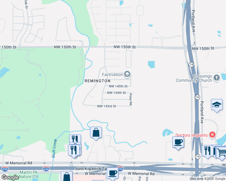 map of restaurants, bars, coffee shops, grocery stores, and more near 4220 Northwest 145th Street in Oklahoma City