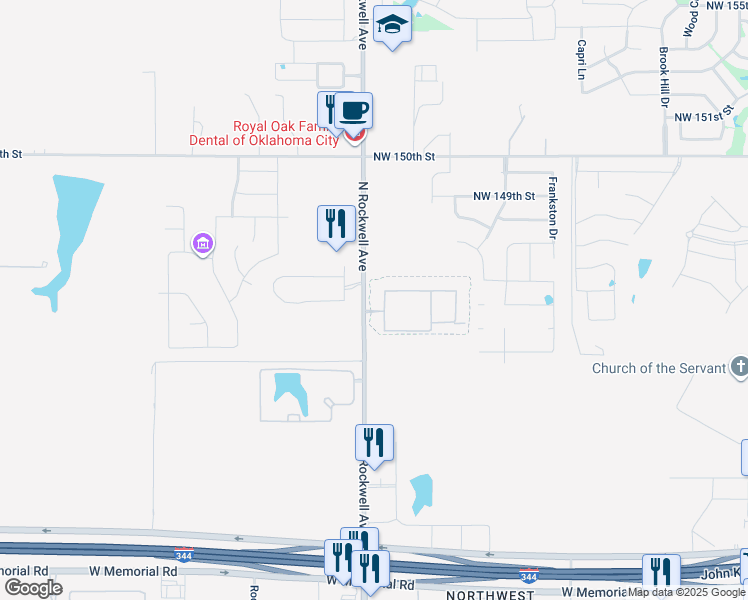 map of restaurants, bars, coffee shops, grocery stores, and more near 14600 North Rockwell Avenue in Oklahoma City