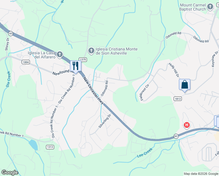 map of restaurants, bars, coffee shops, grocery stores, and more near 205 Odonald Road in Asheville
