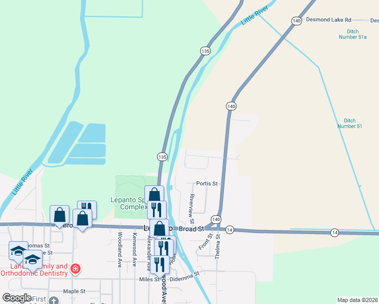 map of restaurants, bars, coffee shops, grocery stores, and more near 114 Juliet Street in Lepanto