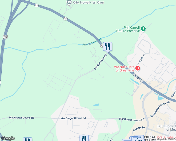 map of restaurants, bars, coffee shops, grocery stores, and more near 930 B's Barbeque Road in Greenville