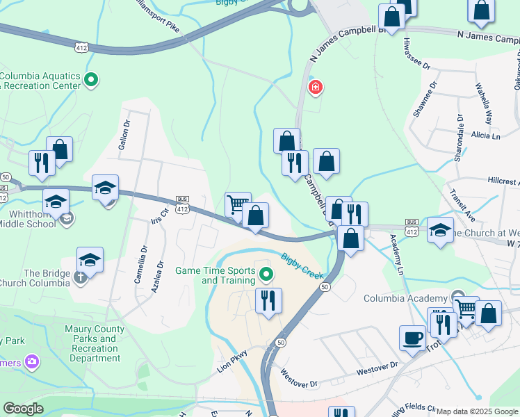 map of restaurants, bars, coffee shops, grocery stores, and more near 1212 Hampshire Pike in Columbia