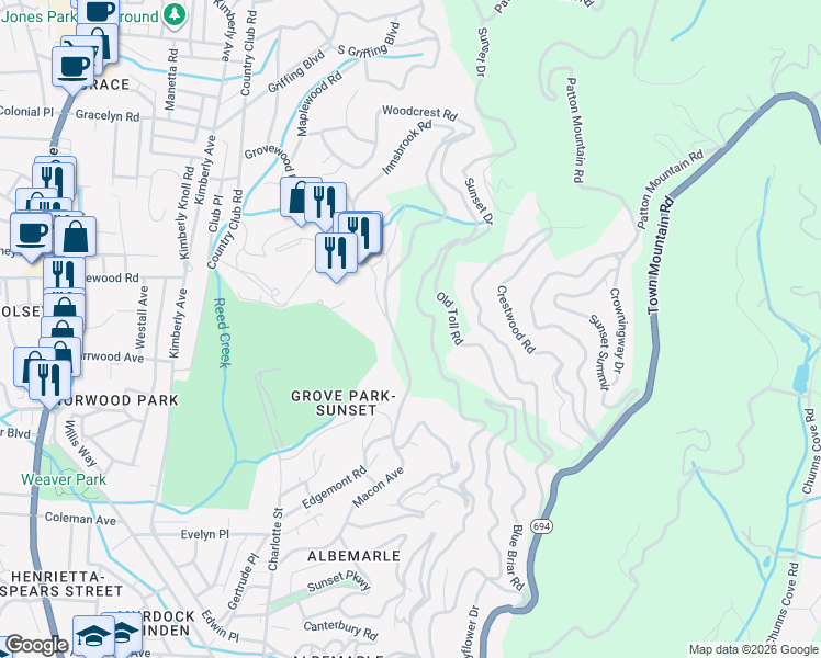 map of restaurants, bars, coffee shops, grocery stores, and more near 285 Macon Avenue in Asheville