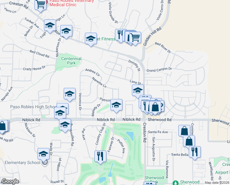 map of restaurants, bars, coffee shops, grocery stores, and more near 440 Helen Street in Paso Robles