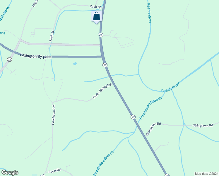 map of restaurants, bars, coffee shops, grocery stores, and more near 1-199 Taylor Bailey Road in Lexington