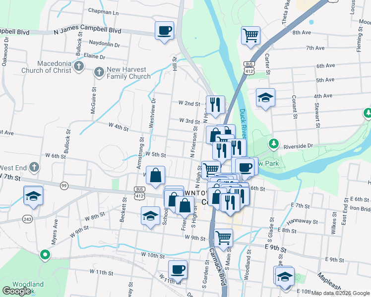 map of restaurants, bars, coffee shops, grocery stores, and more near 507 North Frierson Street in Columbia