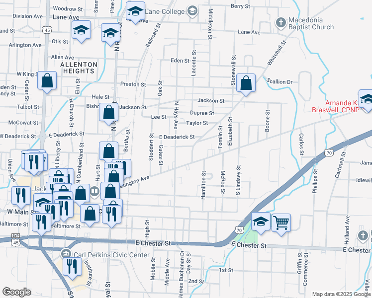 map of restaurants, bars, coffee shops, grocery stores, and more near 444 North Hays Avenue in Jackson