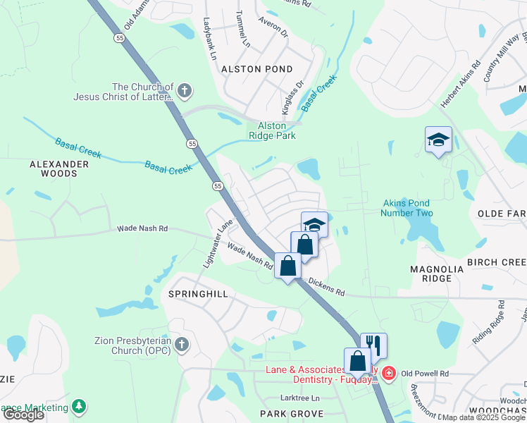map of restaurants, bars, coffee shops, grocery stores, and more near Cherry Top Drive in Wake County