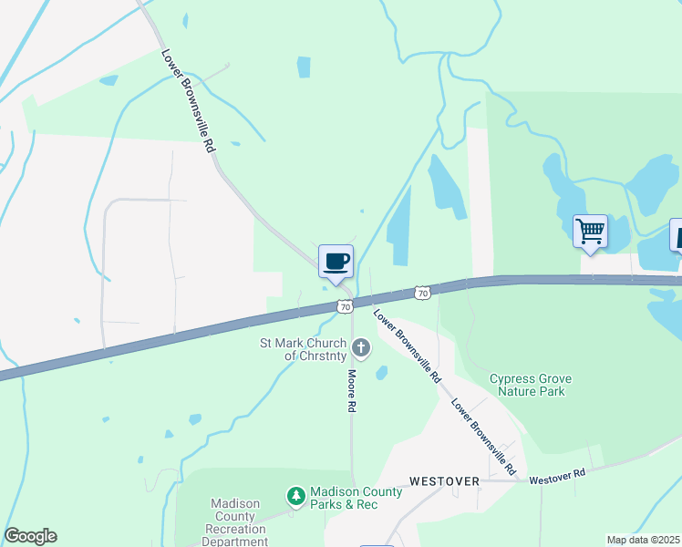 map of restaurants, bars, coffee shops, grocery stores, and more near 551 Lower Brownsville Road in Jackson