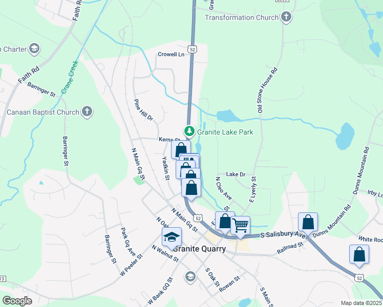 map of restaurants, bars, coffee shops, grocery stores, and more near 436 North Salisbury GQ Avenue in Granite Quarry