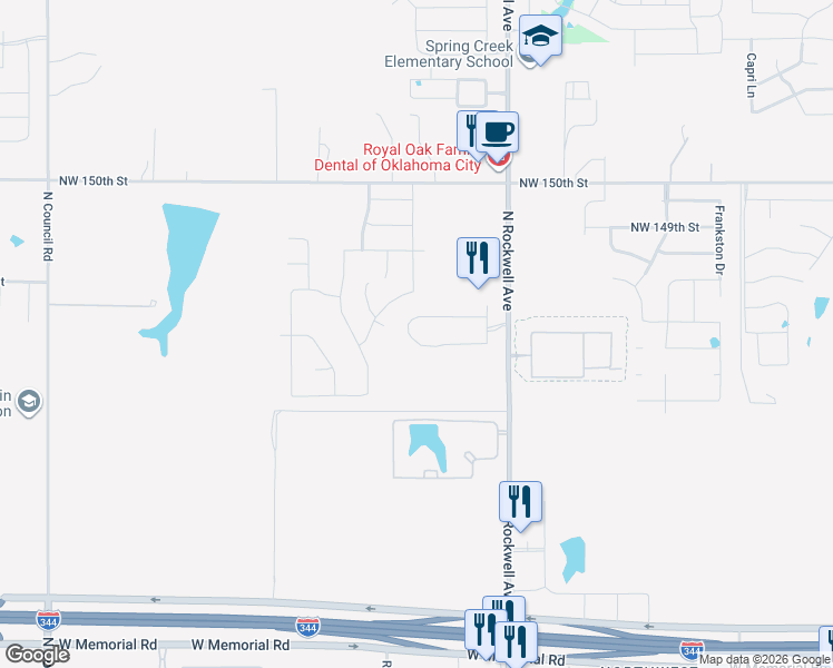 map of restaurants, bars, coffee shops, grocery stores, and more near 7256 Northwest 145th Street in Oklahoma City