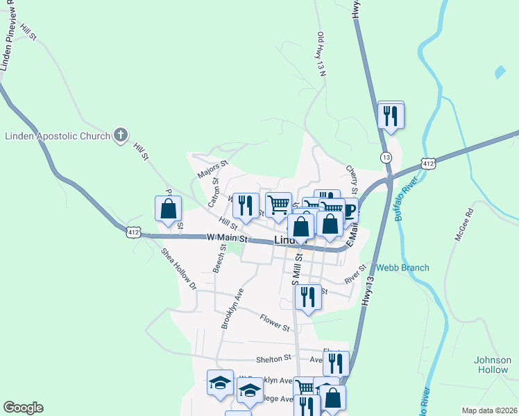 map of restaurants, bars, coffee shops, grocery stores, and more near 123 West Willow Street in Linden