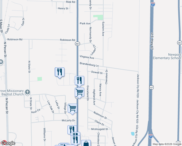 map of restaurants, bars, coffee shops, grocery stores, and more near 2700 Dowell Street in Newport