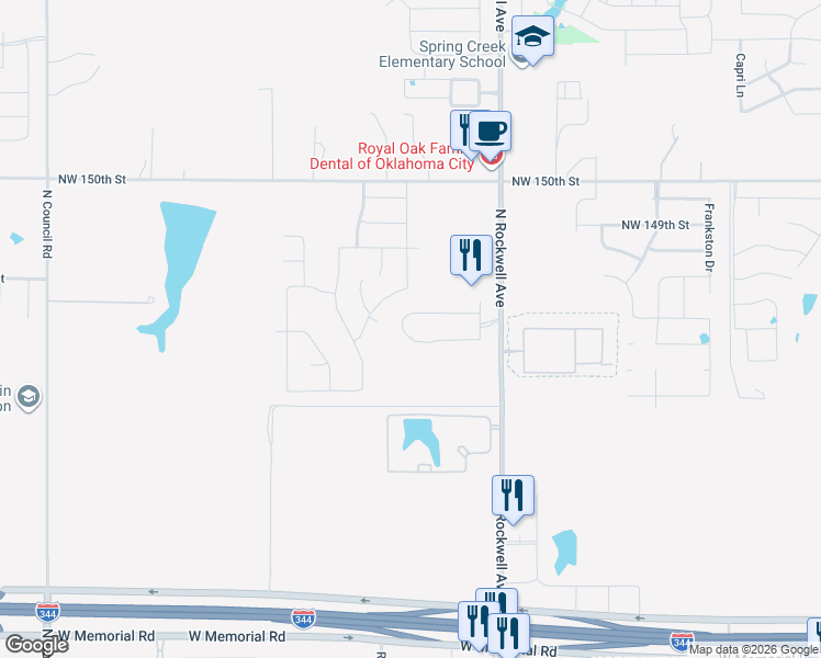 map of restaurants, bars, coffee shops, grocery stores, and more near 7256 Northwest 145th Street in Oklahoma City