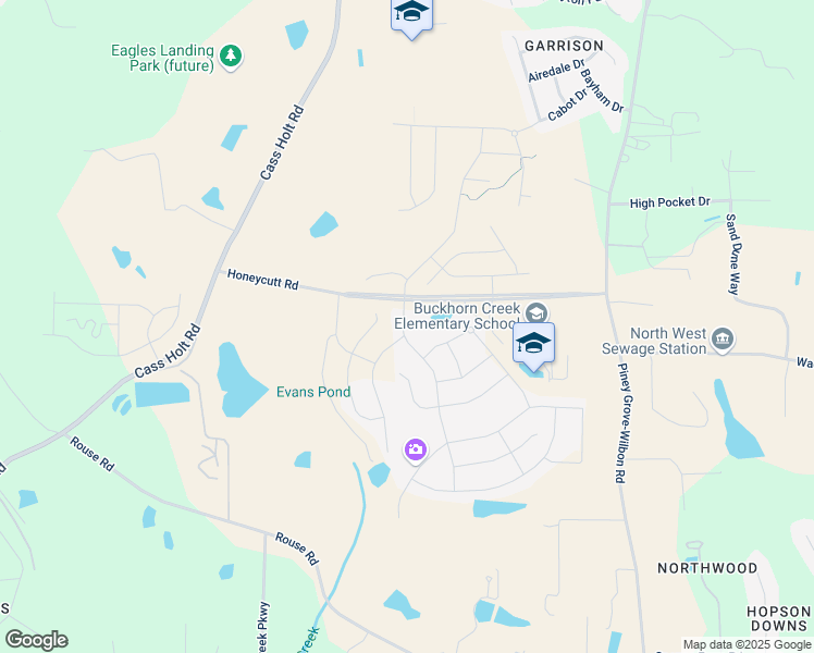 map of restaurants, bars, coffee shops, grocery stores, and more near 5709 Honeycutt Road in Holly Springs