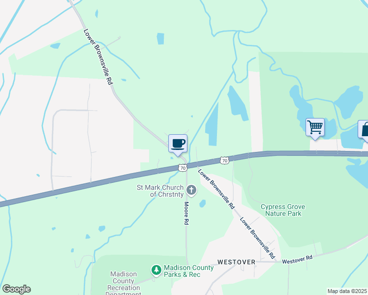 map of restaurants, bars, coffee shops, grocery stores, and more near 551 Lower Brownsville Road in Jackson