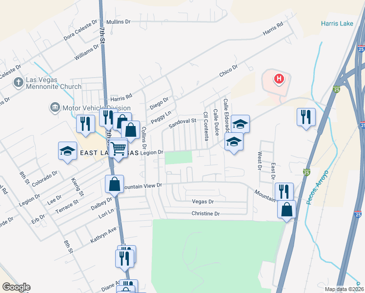 map of restaurants, bars, coffee shops, grocery stores, and more near 2403 Calle Alegre in Las Vegas