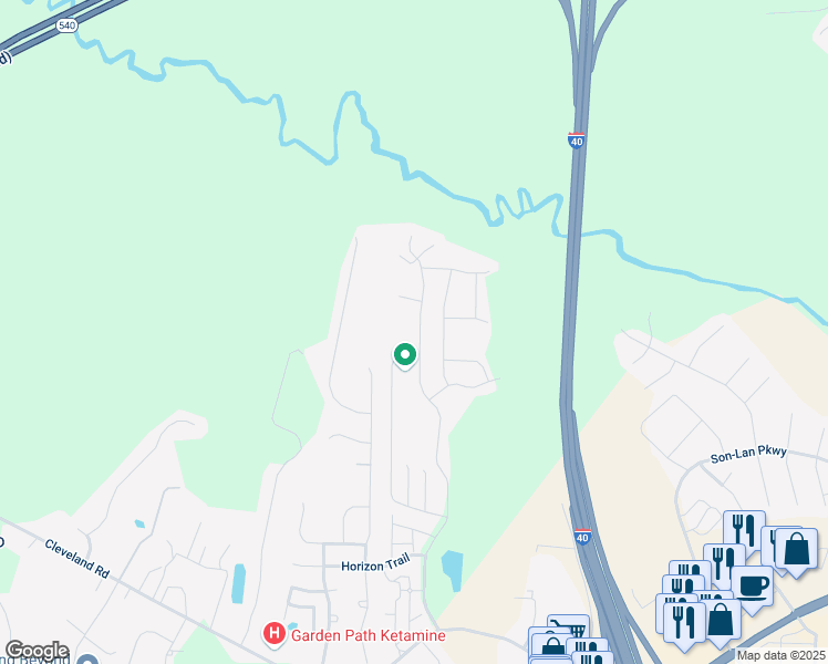 map of restaurants, bars, coffee shops, grocery stores, and more near 523 Summerwind Plantation Drive in Garner