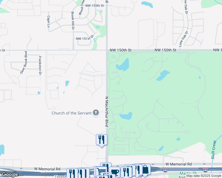 map of restaurants, bars, coffee shops, grocery stores, and more near 14642 Gaillardia Drive in Oklahoma City