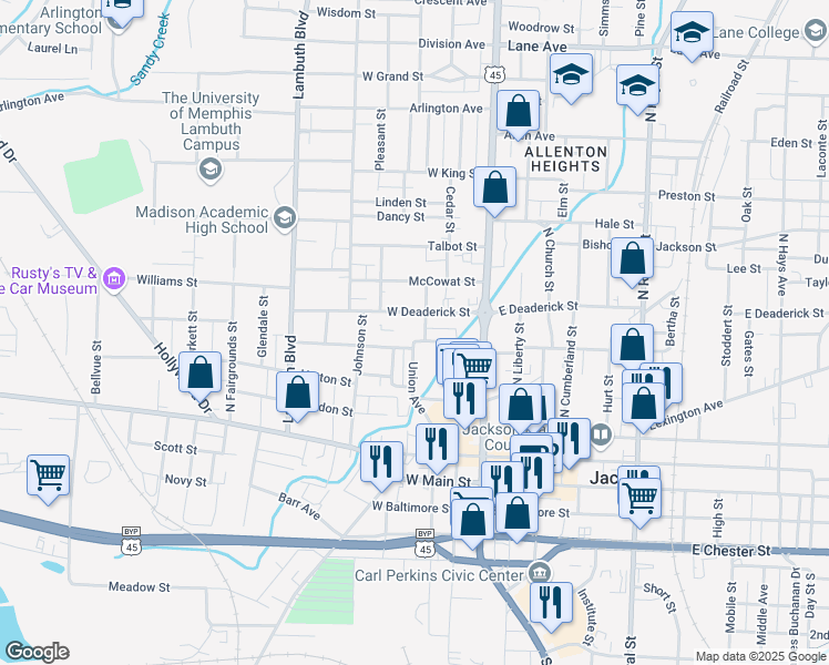 map of restaurants, bars, coffee shops, grocery stores, and more near 161 West Orleans Street in Jackson