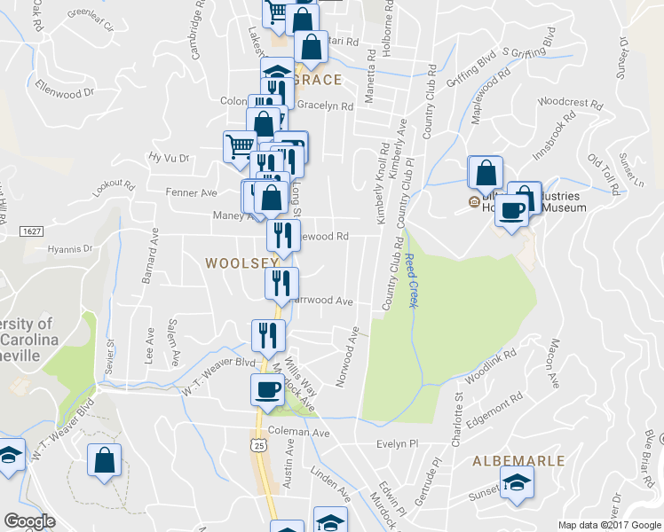 map of restaurants, bars, coffee shops, grocery stores, and more near 44 Westall Avenue in Asheville