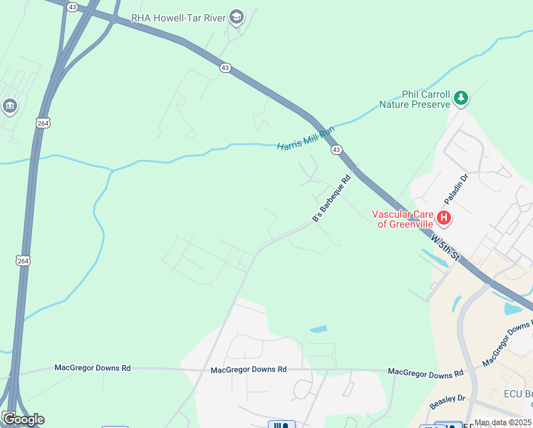 map of restaurants, bars, coffee shops, grocery stores, and more near 2900 West Hills Drive in Greenville