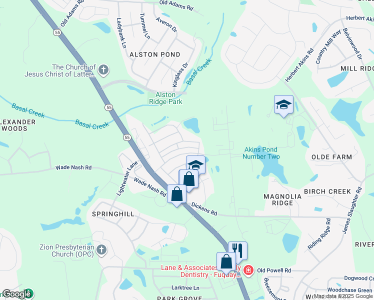 map of restaurants, bars, coffee shops, grocery stores, and more near 508 Schnapps Lane in Holly Springs