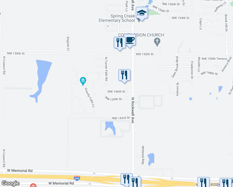 map of restaurants, bars, coffee shops, grocery stores, and more near 7204 Northwest 146th Street in Oklahoma City