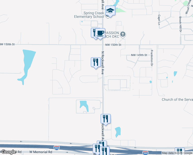 map of restaurants, bars, coffee shops, grocery stores, and more near 7112 Northwest 146th Street in Oklahoma City