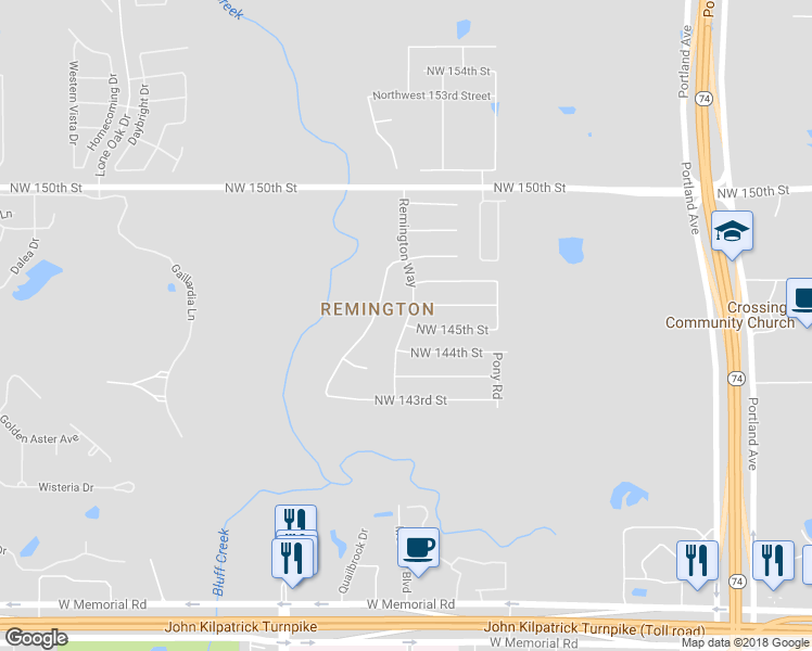 map of restaurants, bars, coffee shops, grocery stores, and more near 7113 Northwest 145th Street in Oklahoma City