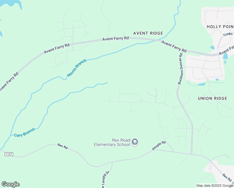map of restaurants, bars, coffee shops, grocery stores, and more near 6105 Rex Road in Holly Springs
