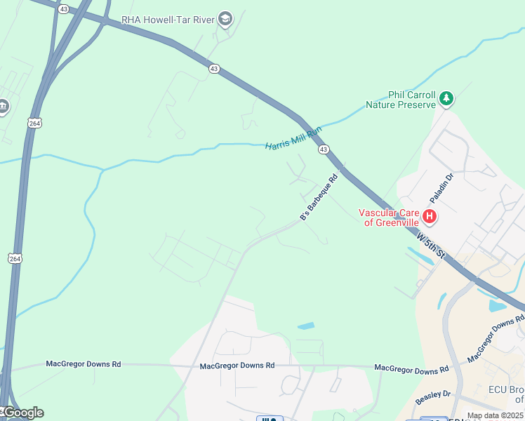 map of restaurants, bars, coffee shops, grocery stores, and more near 2900 West Hills Drive in Greenville