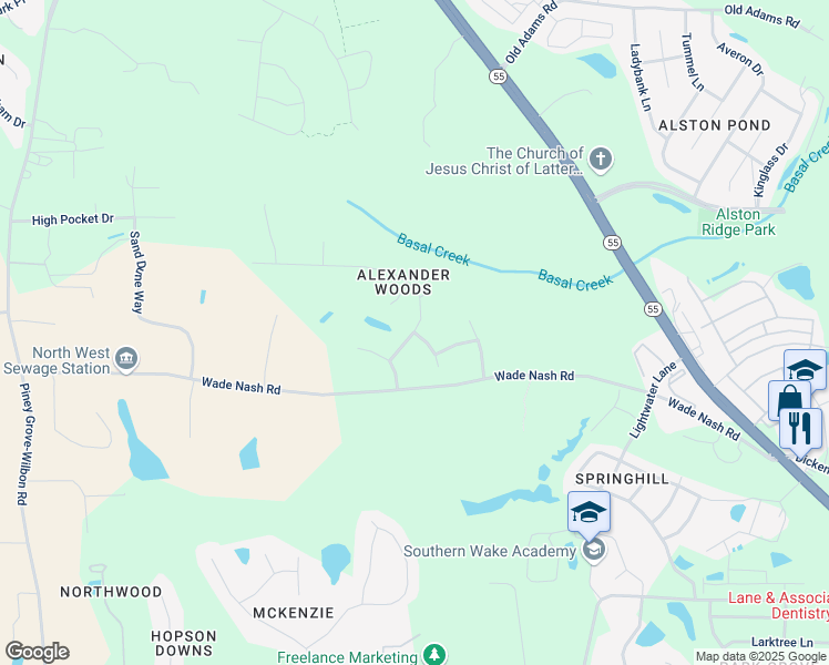 map of restaurants, bars, coffee shops, grocery stores, and more near 4605 Sharpecroft Way in Holly Springs