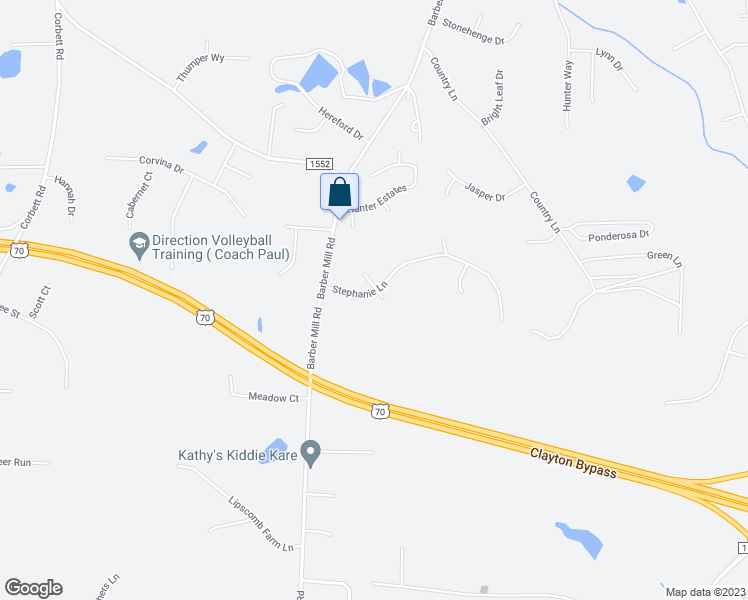 map of restaurants, bars, coffee shops, grocery stores, and more near 2201 Stephanie Lane in Clayton
